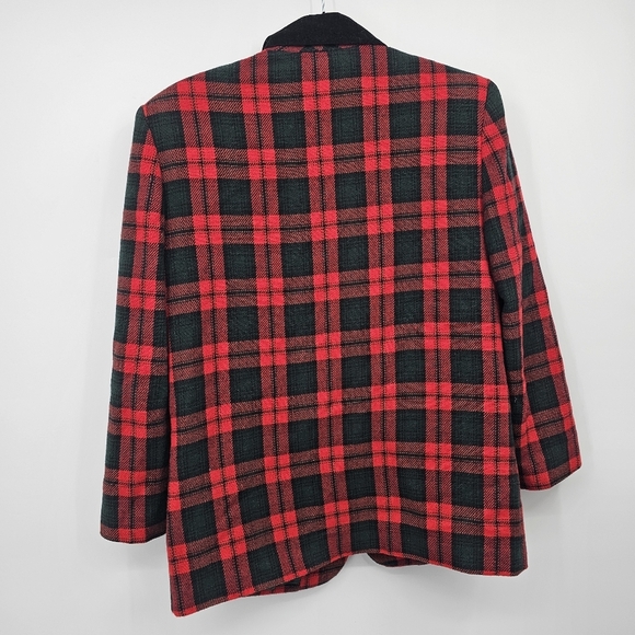 Sag Harbor Petite Red Plaid Wool Blend Blazer Velvet Collar Size 8 - Picture 5 of 6